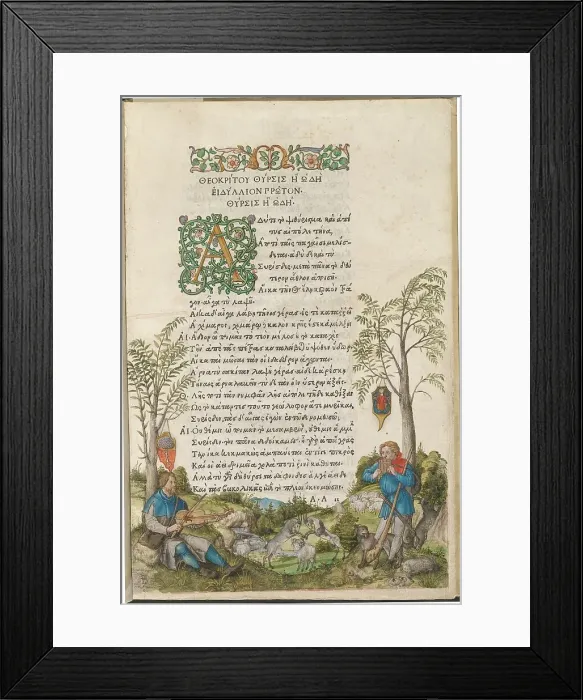 Framed Print : A Pastoral Landscape with Shepherds Playing a Viola and Panpipes, 1496 / 1497. Creator: Albrecht Durer Framed Print : A Pastoral Landscape with Shepherds Playing a Viola and Panpipes, 1496 / 1497. Creator: Albrecht Durer