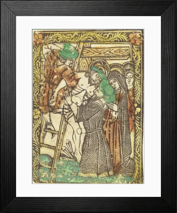 Framed Print : The Descent from the Cross, 1460 / 1480. Creator: Master of the Borders with the Four Fathers of the Church Framed Print : The Descent from the Cross, 1460 / 1480. Creator: Master of the Borders with the Four Fathers of the Church