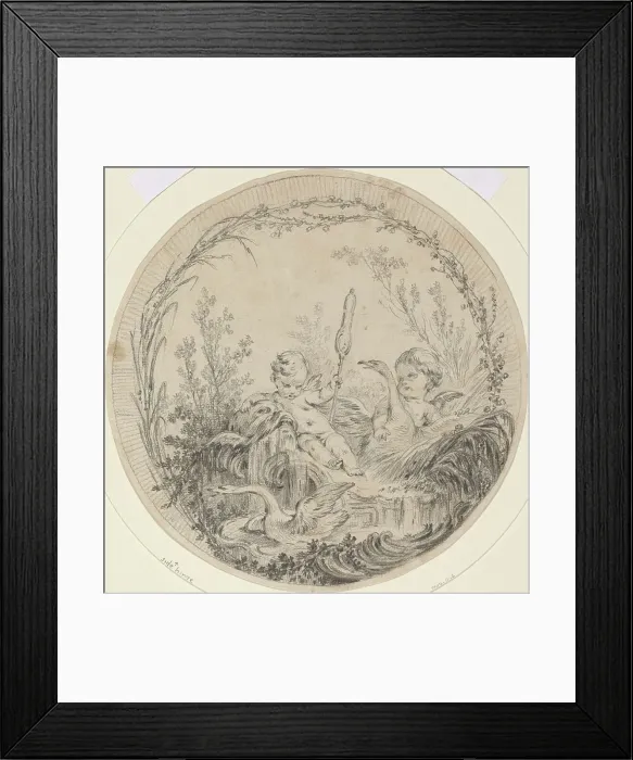 Framed Print : Two Putti Playing with Swans. Creator: Charles Eisen Framed Print : Two Putti Playing with Swans. Creator: Charles Eisen