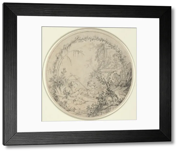 Framed Print : Three Putti with a Fishing Net. Creator: Charles Eisen Framed Print : Three Putti with a Fishing Net. Creator: Charles Eisen