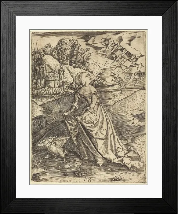 Framed Print : Woman with the Owl, 1500. Creator: Master MZ Framed Print : Woman with the Owl, 1500. Creator: Master MZ