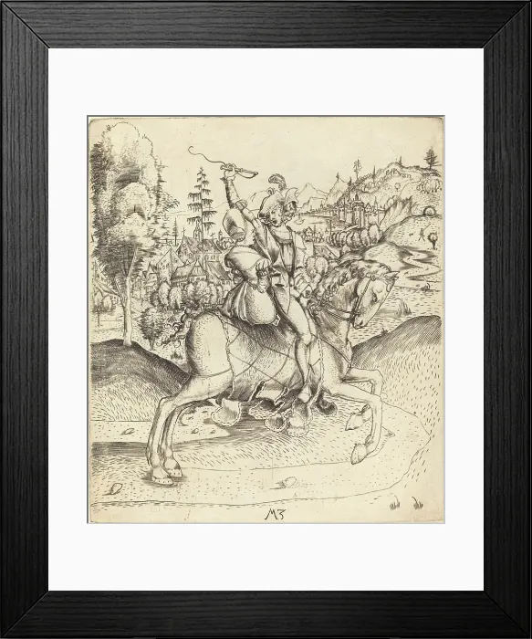 Framed Print : Knight and Lady on Horseback, c. 1500. Creator: Master MZ Framed Print : Knight and Lady on Horseback, c. 1500. Creator: Master MZ