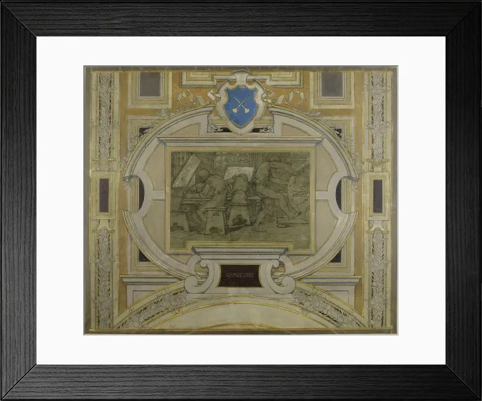 Framed Print : Esquisse pour la galerie des Métiers de l'Hôtel de Ville : Graveurs, 1890. Creator: Pierre Victor Galland Framed Print : Esquisse pour la galerie des Métiers de l'Hôtel de Ville : Graveurs, 1890. Creator: Pierre Victor Galland