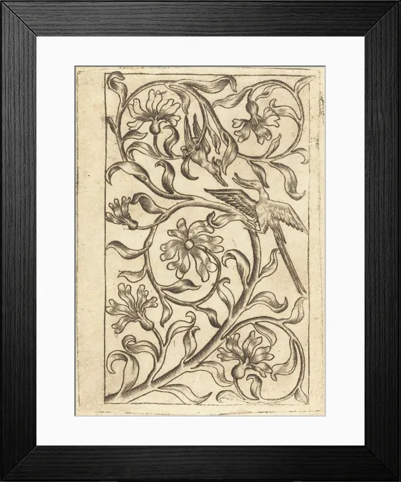Framed Print : Vine Ornament with Two Birds, c. 1440 / 1450. Creator: Master of the Playing Cards, Follower of Framed Print : Vine Ornament with Two Birds, c. 1440 / 1450. Creator: Master of the Playing Cards, Follower of