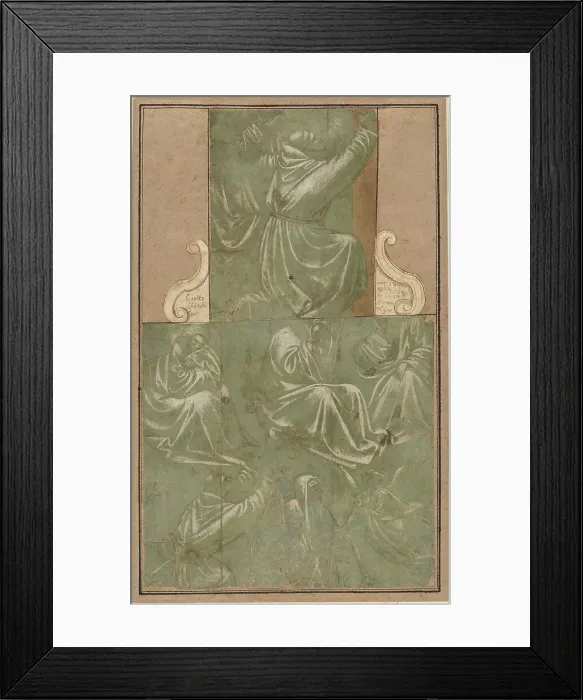 Framed Print : Studies of Saint Francis Kneeling and Other Figures, c. 1390 / 1410. Creator: Unknown Framed Print : Studies of Saint Francis Kneeling and Other Figures, c. 1390 / 1410. Creator: Unknown