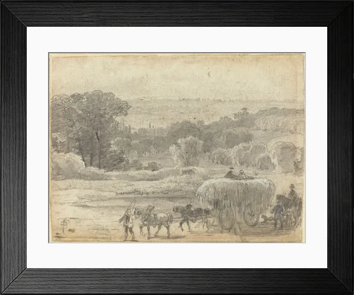 Framed Print : An Evening Landscape with a Hay Wagon. Creator: Birket Foster