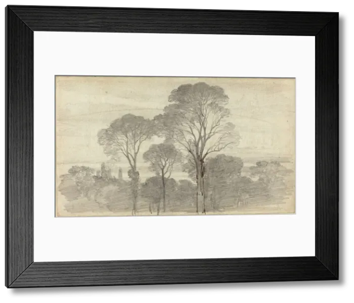 Framed Print : An Evening Landscape with Tall Trees. Creator: Birket Foster Framed Print : An Evening Landscape with Tall Trees. Creator: Birket Foster