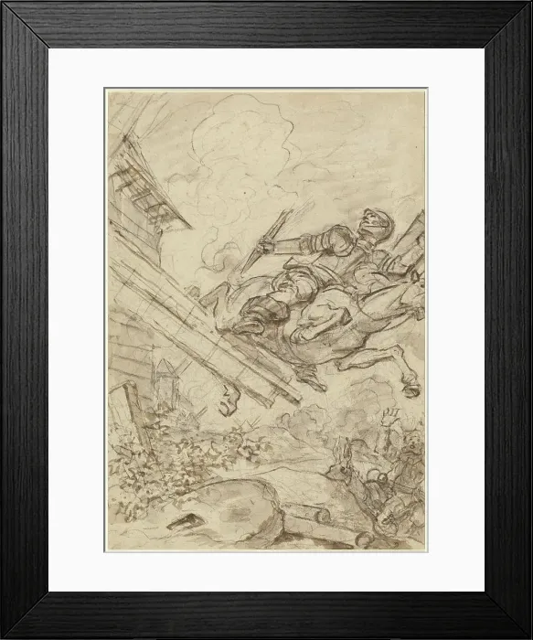 Framed Print : Don Quixote Attacking the Windmill, 1780s. Creator: Jean-Honore Fragonard Framed Print : Don Quixote Attacking the Windmill, 1780s. Creator: Jean-Honore Fragonard