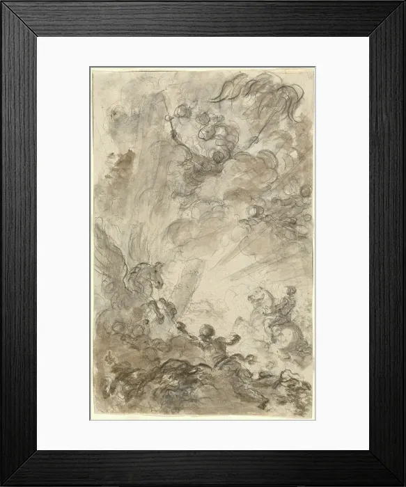 Framed Print : Bradamante Tries to Catch Hold of the Hippogryph [recto], 1780s. Creator: Jean-Honore Fragonard