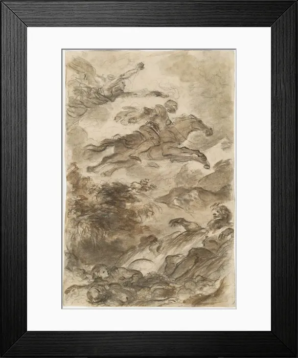 Framed Print : Rinaldo, Astride Baiardo, Flies Off in Pursuit of Angelica, c. 1795. Creator: Jean-Honore Fragonard Framed Print : Rinaldo, Astride Baiardo, Flies Off in Pursuit of Angelica, c. 1795. Creator: Jean-Honore Fragonard