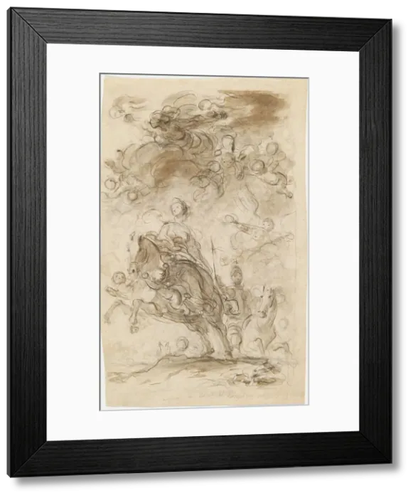 Framed Print : Orlando and Angelica Arrive at Charlemagne's Camp. Creator: Jean-Honore Fragonard Framed Print : Orlando and Angelica Arrive at Charlemagne's Camp. Creator: Jean-Honore Fragonard