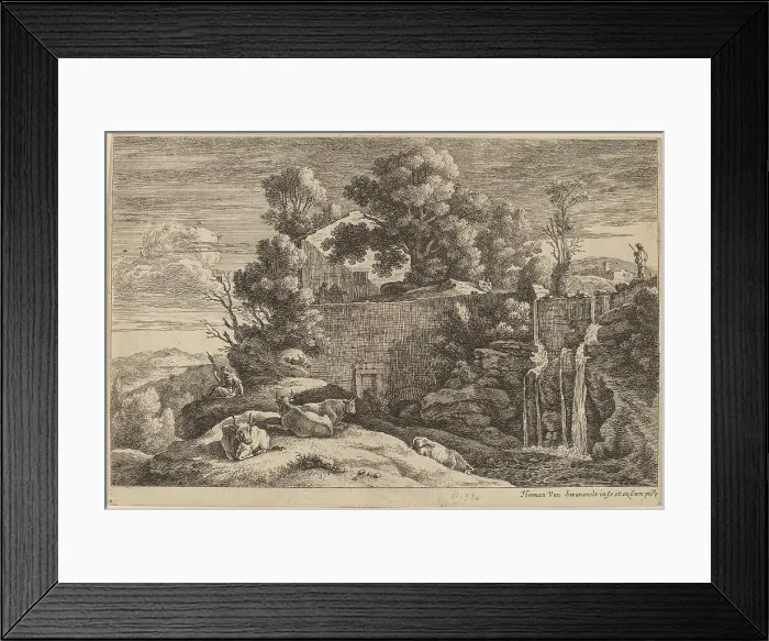 Framed Print : The Spinner and Four Cows. Creator: Herman van Swanevelt Framed Print : The Spinner and Four Cows. Creator: Herman van Swanevelt