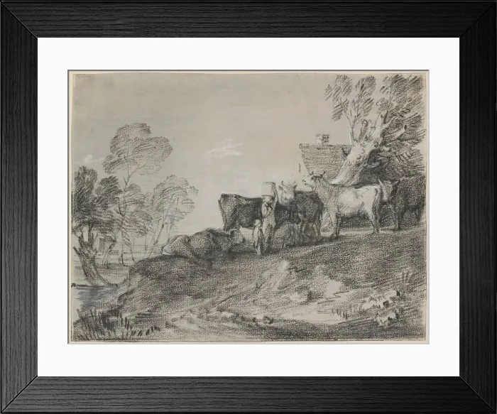 Framed Print : Landscape with Cattle by a Cottage, late 1770s. Creator: Thomas Gainsborough Framed Print : Landscape with Cattle by a Cottage, late 1770s. Creator: Thomas Gainsborough