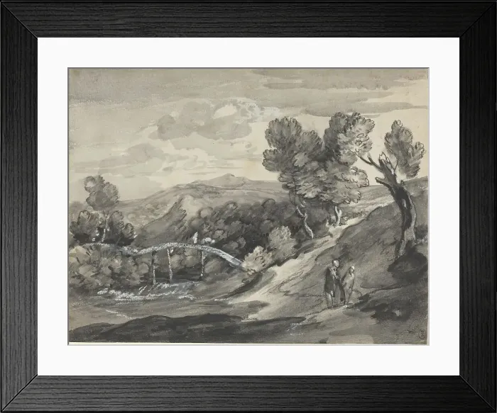 Framed Print : Wooded Upland Landscape with a Bridge, c. 1780. Creator: Thomas Gainsborough Framed Print : Wooded Upland Landscape with a Bridge, c. 1780. Creator: Thomas Gainsborough
