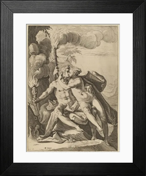 Framed Print : Eros and Anteros, probably 1588. Creator: Jacob Matham Framed Print : Eros and Anteros, probably 1588. Creator: Jacob Matham