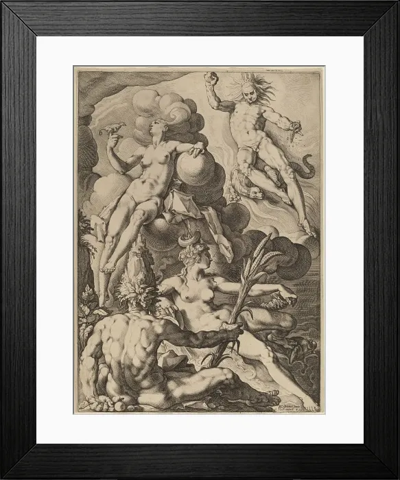 Framed Print : The Four Elements, probably 1588. Creator: Jacob Matham Framed Print : The Four Elements, probably 1588. Creator: Jacob Matham