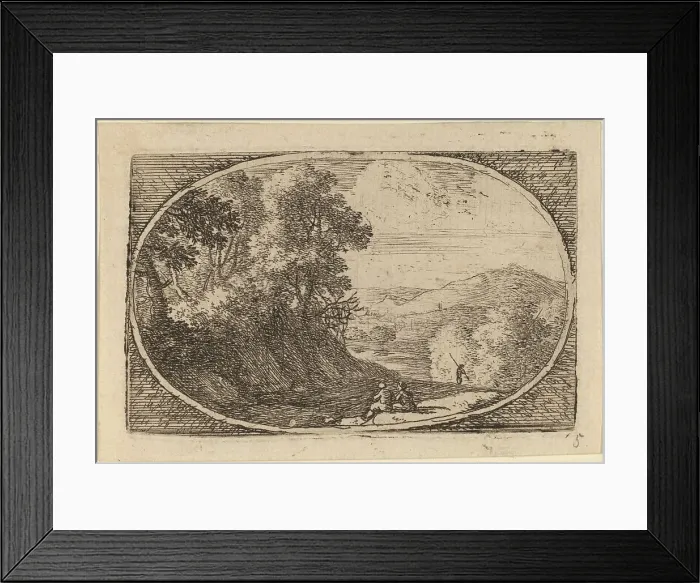 Framed Print : Two Figures Seated to the Right of a Road. Creator: Herman van Swanevelt Framed Print : Two Figures Seated to the Right of a Road. Creator: Herman van Swanevelt