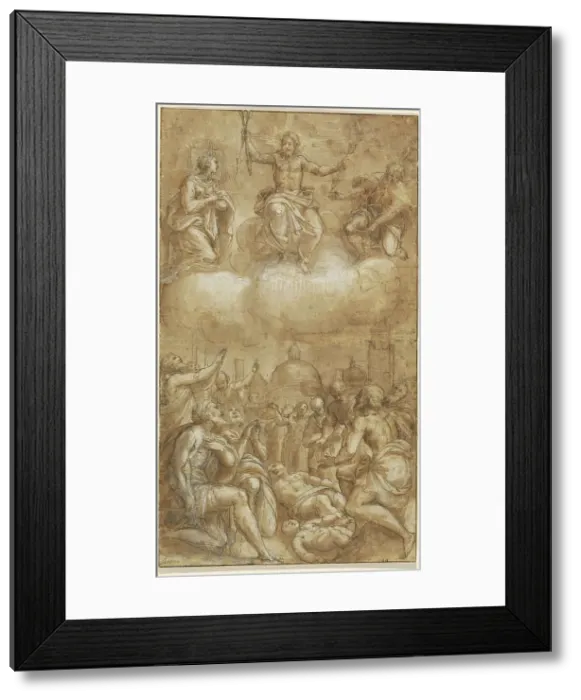 Framed Print : Plague Victims Pleading for Help from Christ, the Virgin, and Saint Roch, 1567 / 1573. Creator: Lattanzio Gambara Framed Print : Plague Victims Pleading for Help from Christ, the Virgin, and Saint Roch, 1567 / 1573. Creator: Lattanzio Gambara