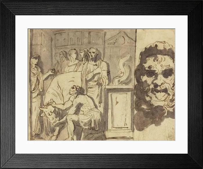 Framed Print : Ancient Sacrifice and Head of a Satyr. Creator: Felice Giani Framed Print : Ancient Sacrifice and Head of a Satyr. Creator: Felice Giani