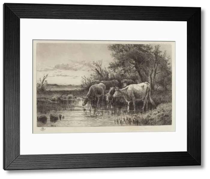 Framed Print : The Evening Hour, 1889. Creator: Peter Moran Framed Print : The Evening Hour, 1889. Creator: Peter Moran