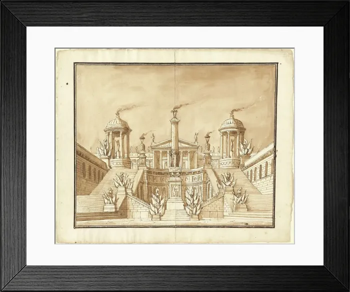 Framed Print : Fantasy of an Ancient Capitol with Trophies and Grand Staircases, c. 1800. Creator: Pietro Gonzaga Framed Print : Fantasy of an Ancient Capitol with Trophies and Grand Staircases, c. 1800. Creator: Pietro Gonzaga