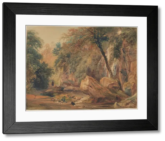 Framed Print : Waterfall in the Dingle at Badger Hall, probably 1841. Creator: Peter de Wint Framed Print : Waterfall in the Dingle at Badger Hall, probably 1841. Creator: Peter de Wint