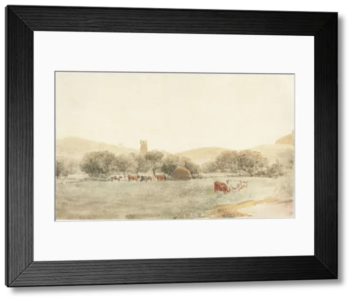 Framed Print : A Meadow with Cattle near Glastonbury. Creator: Peter de Wint Framed Print : A Meadow with Cattle near Glastonbury. Creator: Peter de Wint