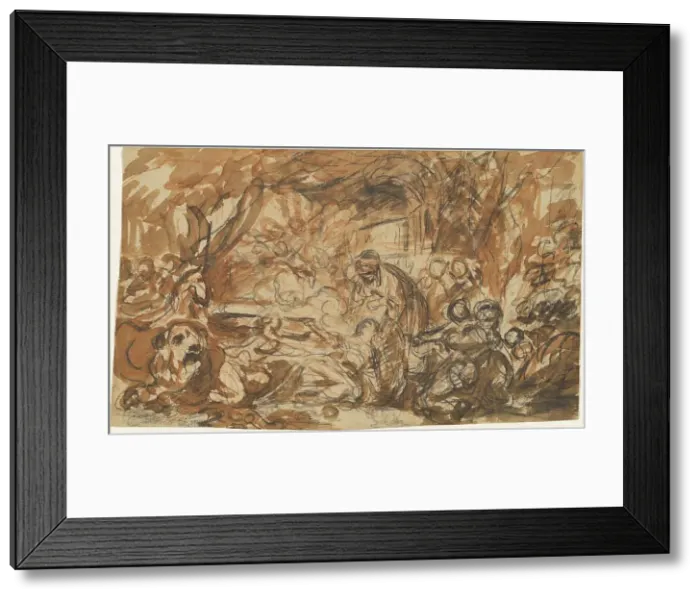 Framed Print : A Young Woman Overcome by Love [recto], c. 1763. Creator: Jean-Baptiste Deshays