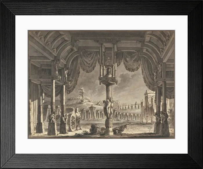 Framed Print : Stage Design of an Ancient Roman Encampment by Night (recto), c. 1792. Creator: Pietro Gonzaga Framed Print : Stage Design of an Ancient Roman Encampment by Night (recto), c. 1792. Creator: Pietro Gonzaga