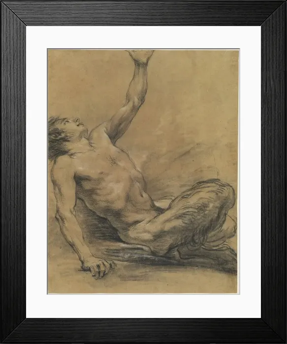 Framed Print : Seated Satyr Leaning Backward [recto], 1758 / 1765. Creator: Jean-Baptiste Deshays
