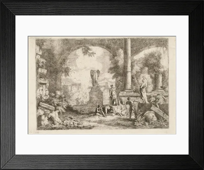 Framed Print : Capriccio of Antique Ruins with Men Gazing at a Classical Orator, 1720s. Creator: Marco Ricci Framed Print : Capriccio of Antique Ruins with Men Gazing at a Classical Orator, 1720s. Creator: Marco Ricci