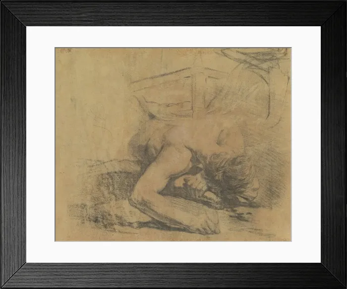 Framed Print : Man Reclining on the Ground and the Corner of a Bed [verso], 1758 / 1765. Creator: Jean-Baptiste Deshays