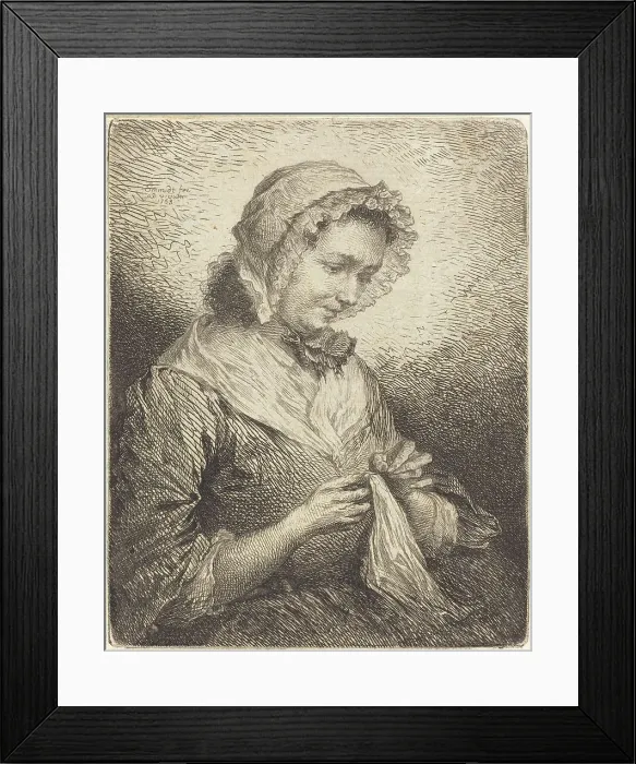 Framed Print : The Artist's Wife Sewing, 1753. Creator: Georg Friedrich Schmidt Framed Print : The Artist's Wife Sewing, 1753. Creator: Georg Friedrich Schmidt
