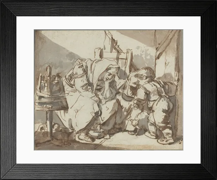 Framed Print : A Tired Woman with Two Children, 1750 / 1761. Creator: Jean-Baptiste Greuze