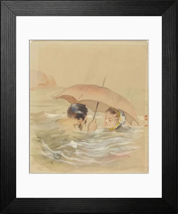 Framed Print : Male and Female Bathers with Umbrella. Creator: Alfred Grevin Framed Print : Male and Female Bathers with Umbrella. Creator: Alfred Grevin