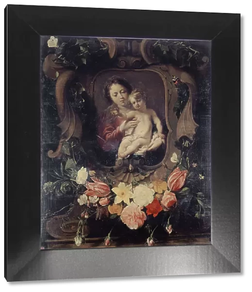Vierge à l'enfant dans une couronne de fleurs, 17th century. Creator: Daniel Seghers