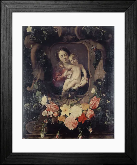 Framed Print : Vierge à l'enfant dans une couronne de fleurs, 17th century. Creator: Daniel Seghers Framed Print : Vierge à l'enfant dans une couronne de fleurs, 17th century. Creator: Daniel Seghers