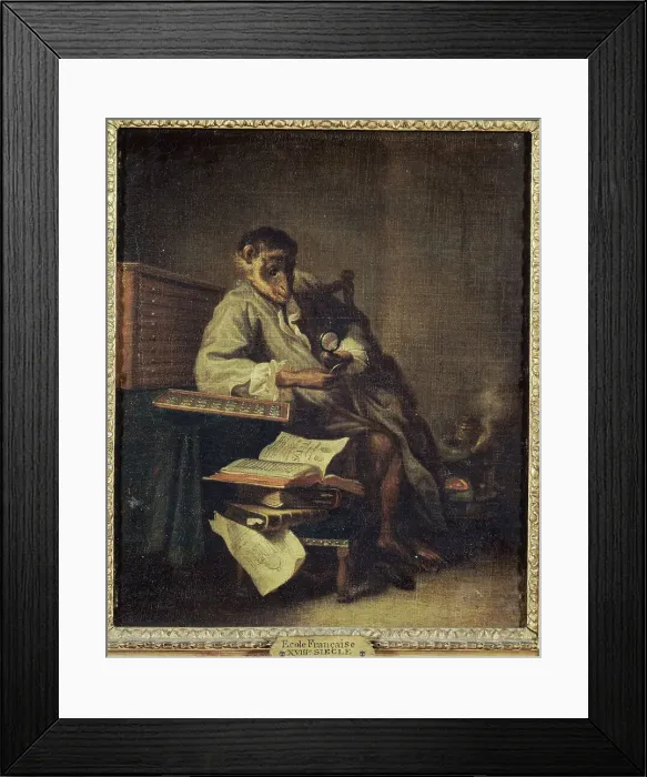 Framed Print : Le singe antiquaire, 1740. Creators: Unknown, Jean-Simeon Chardin Framed Print : Le singe antiquaire, 1740. Creators: Unknown, Jean-Simeon Chardin