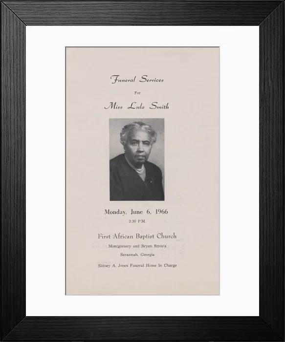 Framed Print : Funeral Services for Miss Lula Smith, 1966. Creator: Unknown Framed Print : Funeral Services for Miss Lula Smith, 1966. Creator: Unknown
