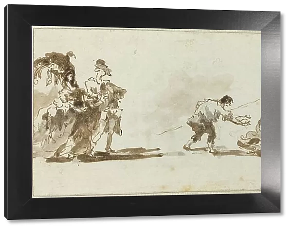 An Elegant Couple, a Gooseboy, and a Gentleman [recto], c. 1780. Creator: Francesco Guardi
