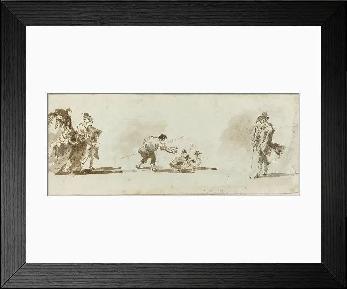Framed Print : An Elegant Couple, a Gooseboy, and a Gentleman [recto], c. 1780. Creator: Francesco Guardi