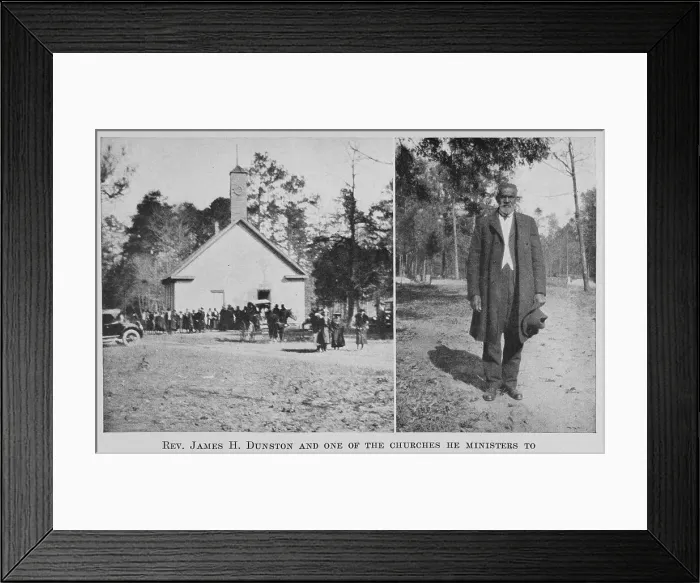 Framed Print : Rev. James H. Dunston and one of the churches he ministers to, 1922. Creator: Unknown Framed Print : Rev. James H. Dunston and one of the churches he ministers to, 1922. Creator: Unknown