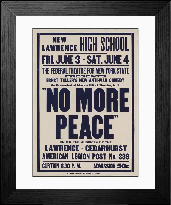 Framed Print : No More Peace, Lawrence, NY, 1938. Creator: Unknown Framed Print : No More Peace, Lawrence, NY, 1938. Creator: Unknown