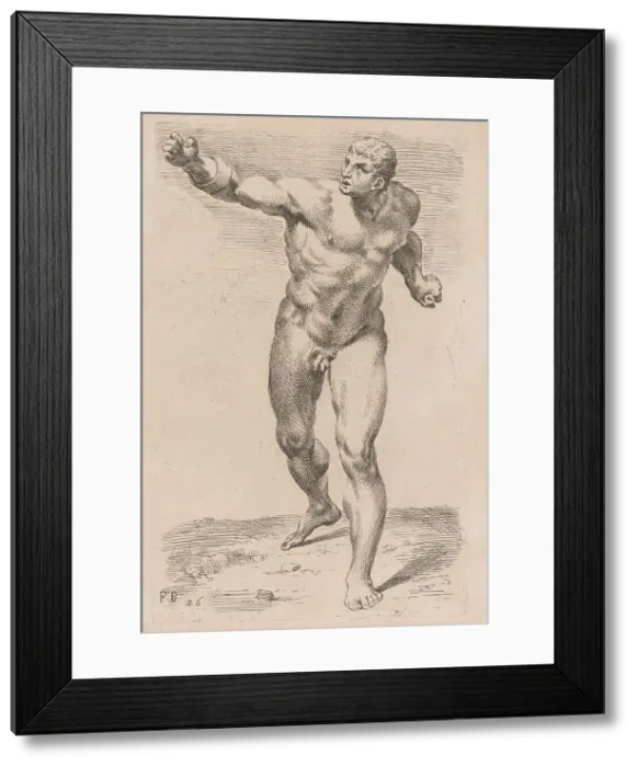 Framed Print : The Borghese Gladiator, front view [plate 26], 1638. Creator: François Perrier