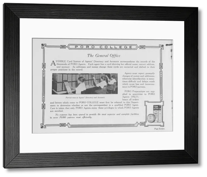 Framed Print : Poro College; The general office; Partial view of agents directory and accounts, 1922. Creator: Unknown Framed Print : Poro College; The general office; Partial view of agents directory and accounts, 1922. Creator: Unknown