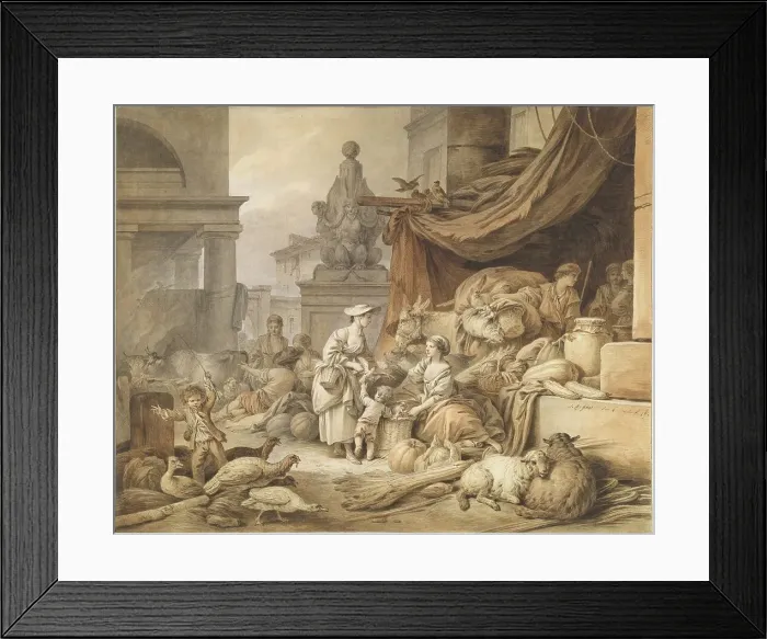 Framed Print : Market Scene with a Fantastic Sculpture, 1797 / 1798. Creator: Jean Baptiste Marie Huet Framed Print : Market Scene with a Fantastic Sculpture, 1797 / 1798. Creator: Jean Baptiste Marie Huet