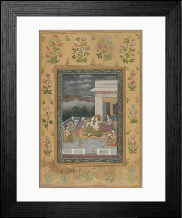 Framed Print : A Couple on a Terrace Surrounded by Attendants and Musicians, 18th Century. Creator: Unknown Framed Print : A Couple on a Terrace Surrounded by Attendants and Musicians, 18th Century. Creator: Unknown