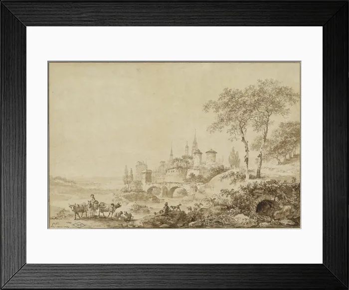 Framed Print : Shepherds in a Landscape before a Fortified Town, 1777. Creator: Jean Baptiste Le Prince Framed Print : Shepherds in a Landscape before a Fortified Town, 1777. Creator: Jean Baptiste Le Prince