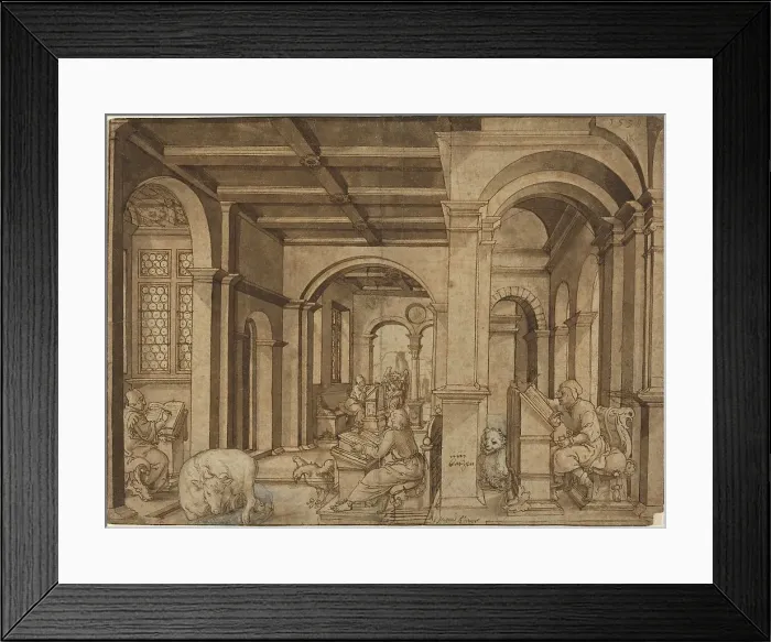 Framed Print : Four Evangelists in a Scriptorium, 1539. Creator: Master I.K Framed Print : Four Evangelists in a Scriptorium, 1539. Creator: Master I.K