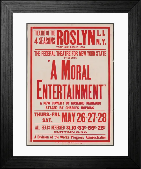 Framed Print : A Moral Entertainment, Roslyn, NY, 1938. Creator: Unknown Framed Print : A Moral Entertainment, Roslyn, NY, 1938. Creator: Unknown